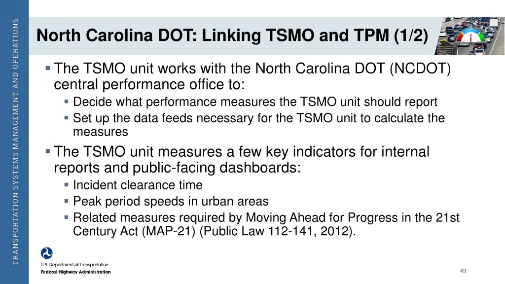 north carolina dot linking tsmo and tpm 1 2