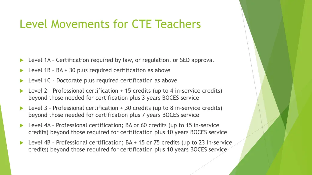 level movements for cte teachers