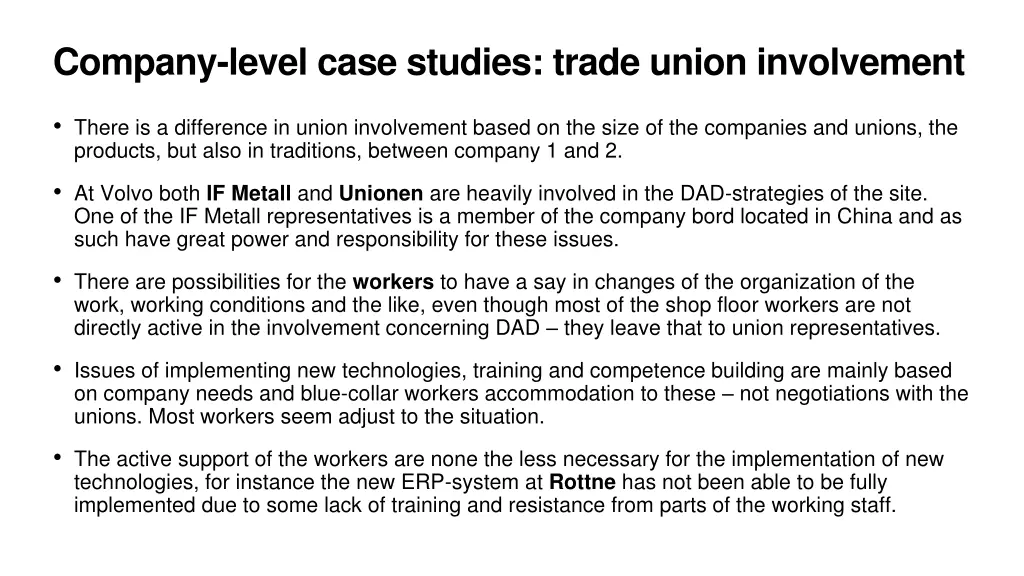 company level case studies trade union involvement