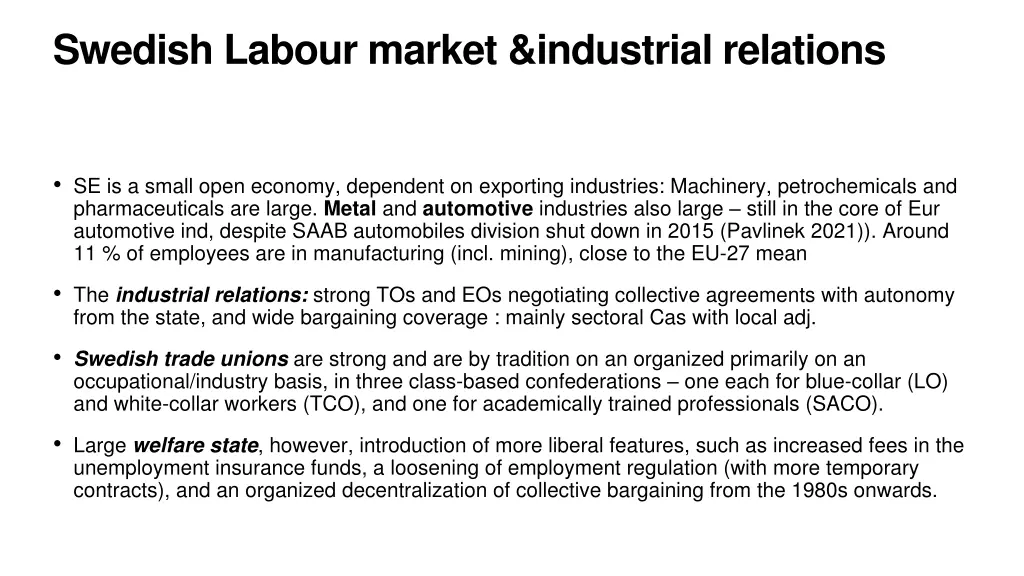 swedish labour market industrial relations