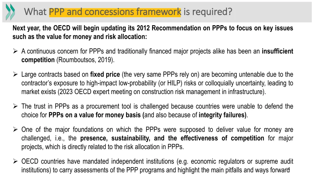 what ppp and concessions framework is required