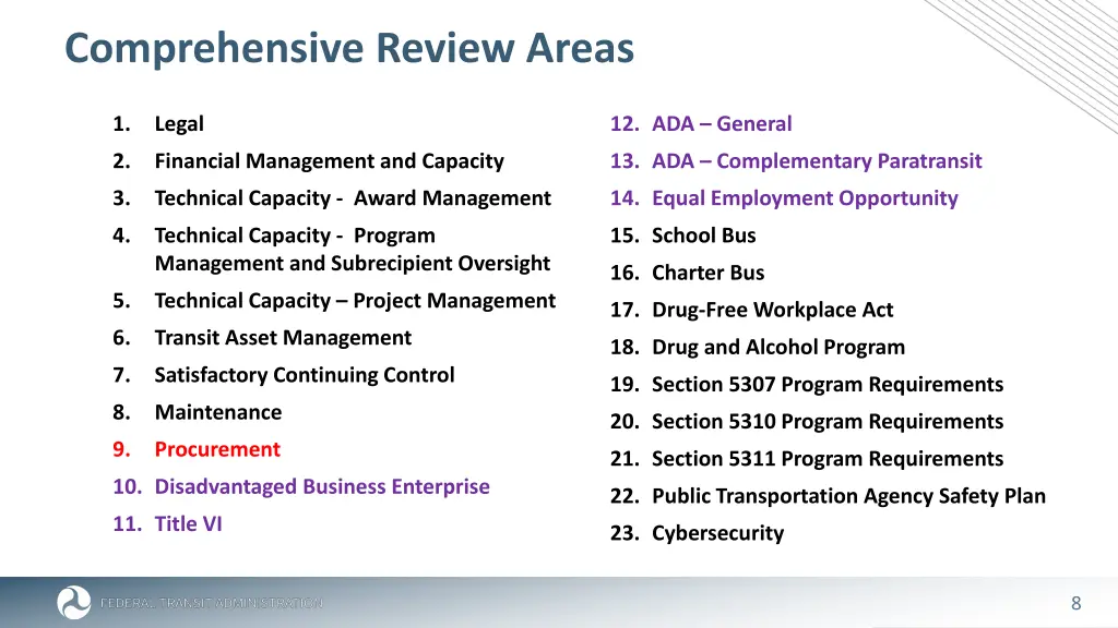 comprehensive review areas
