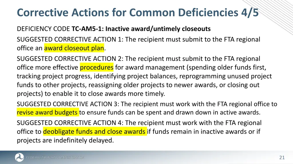 corrective actions for common deficiencies 4 5