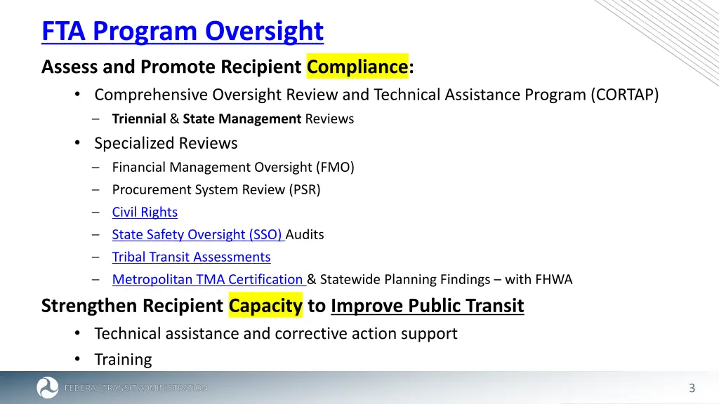 fta program oversight assess and promote