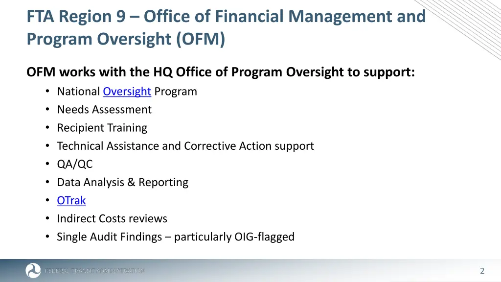 fta region 9 office of financial management