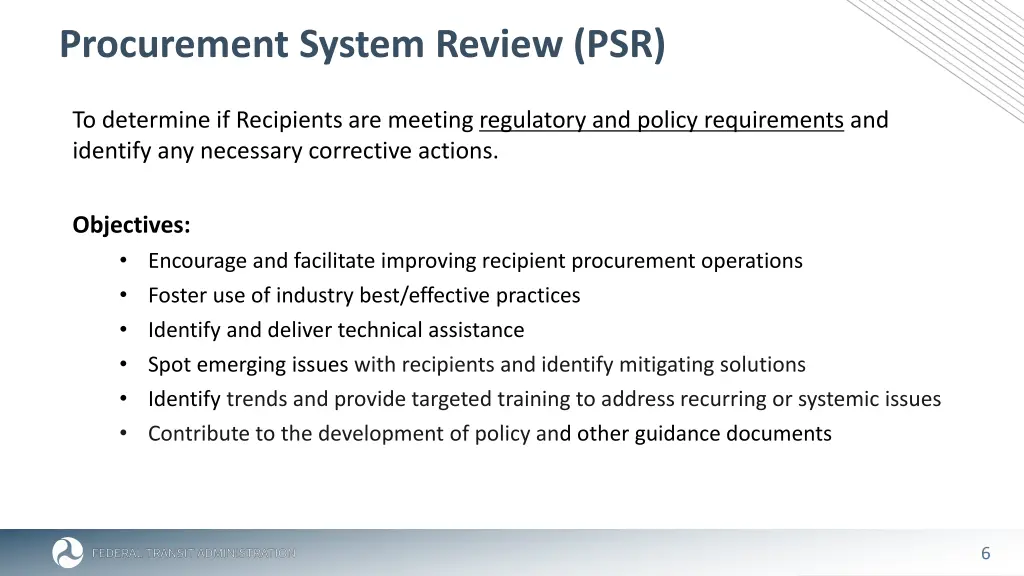 procurement system review psr