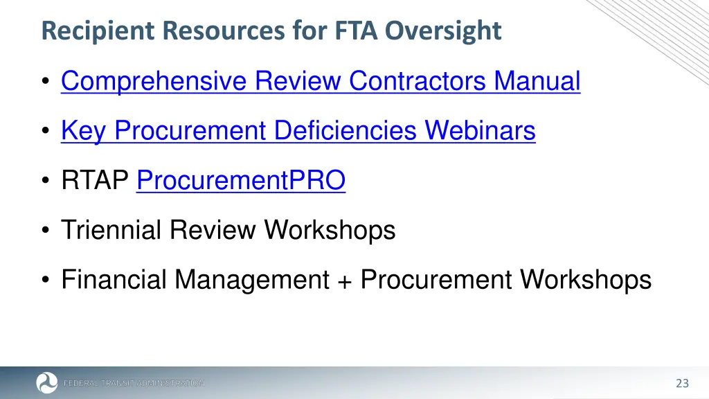 recipient resources for fta oversight