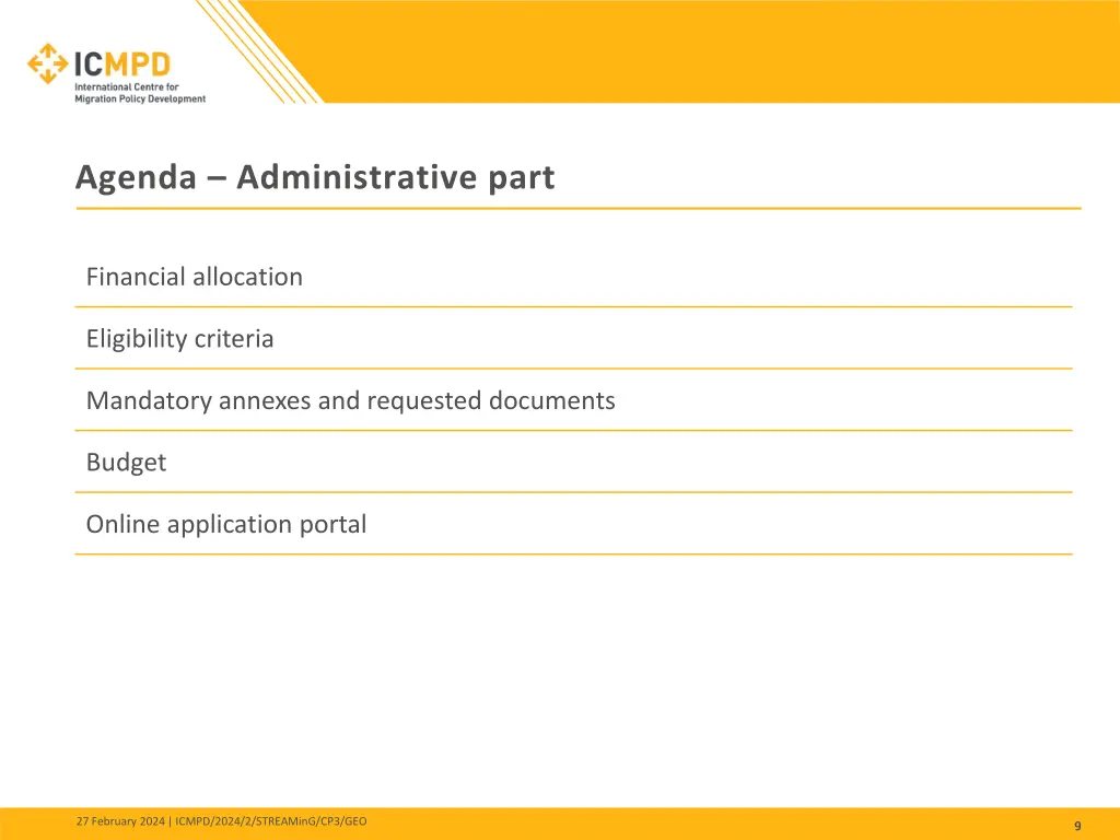 agenda administrative part