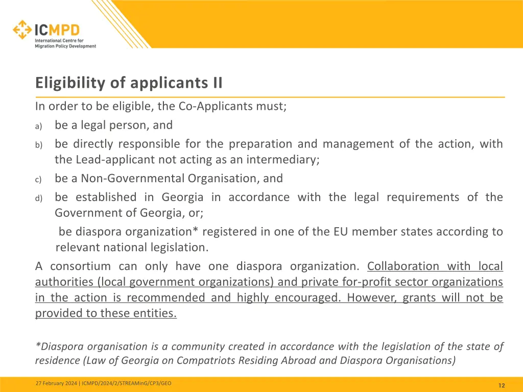 eligibility of applicants ii