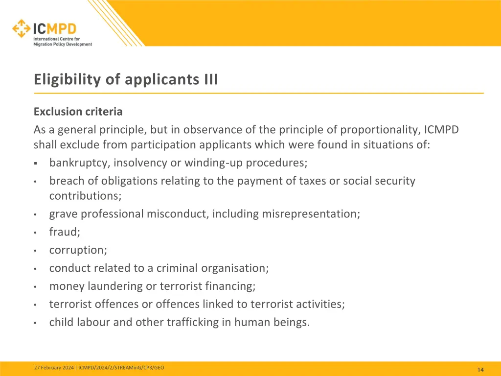 eligibility of applicants iii 1