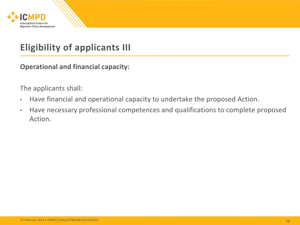 eligibility of applicants iii