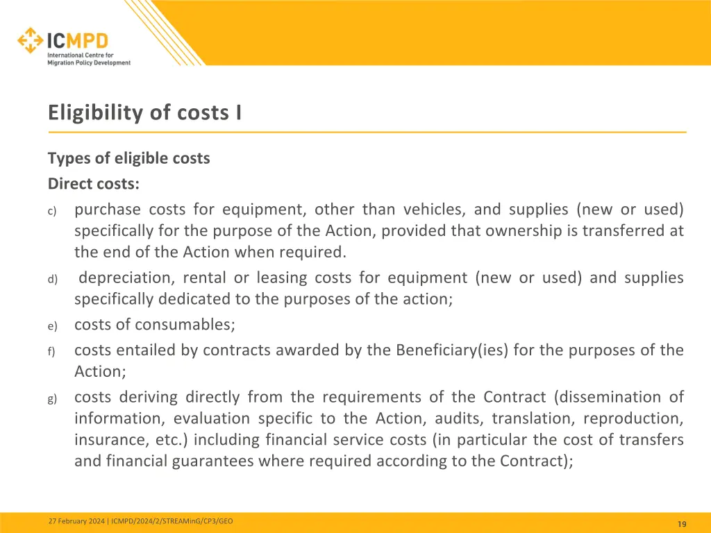 eligibility of costs i 1