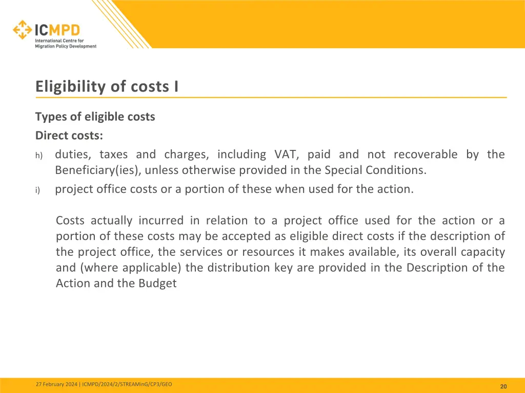eligibility of costs i 2