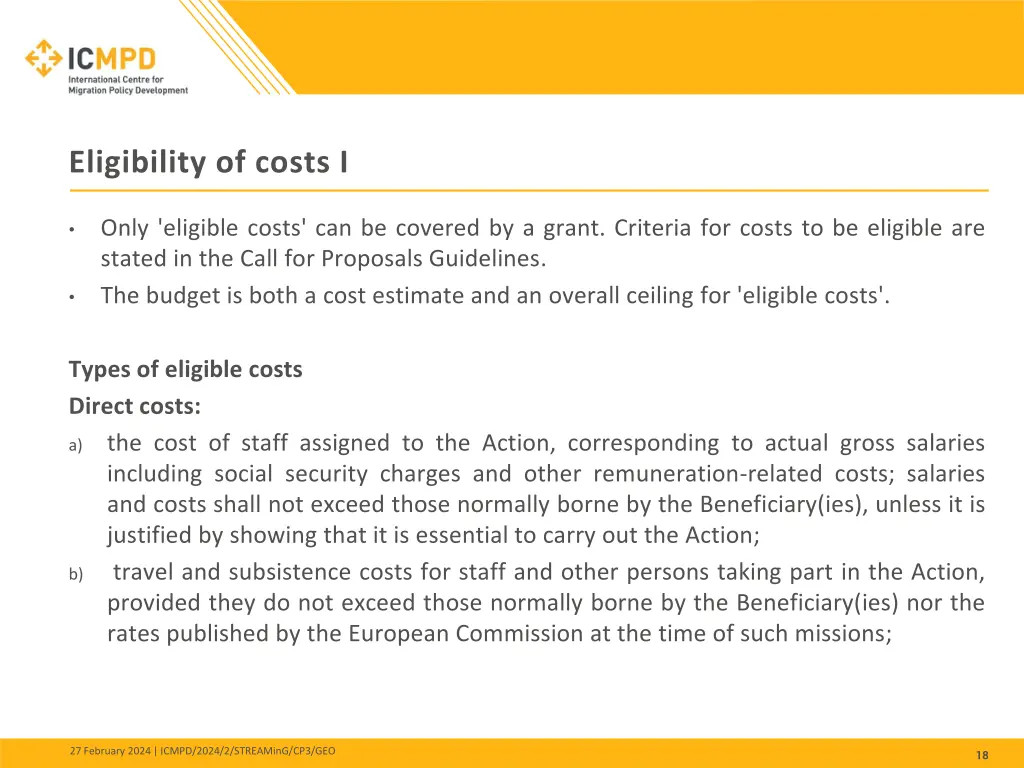 eligibility of costs i