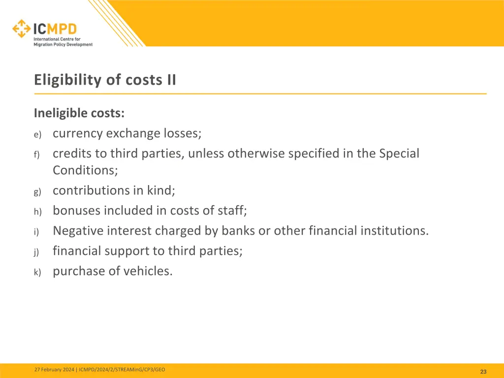 eligibility of costs ii 1