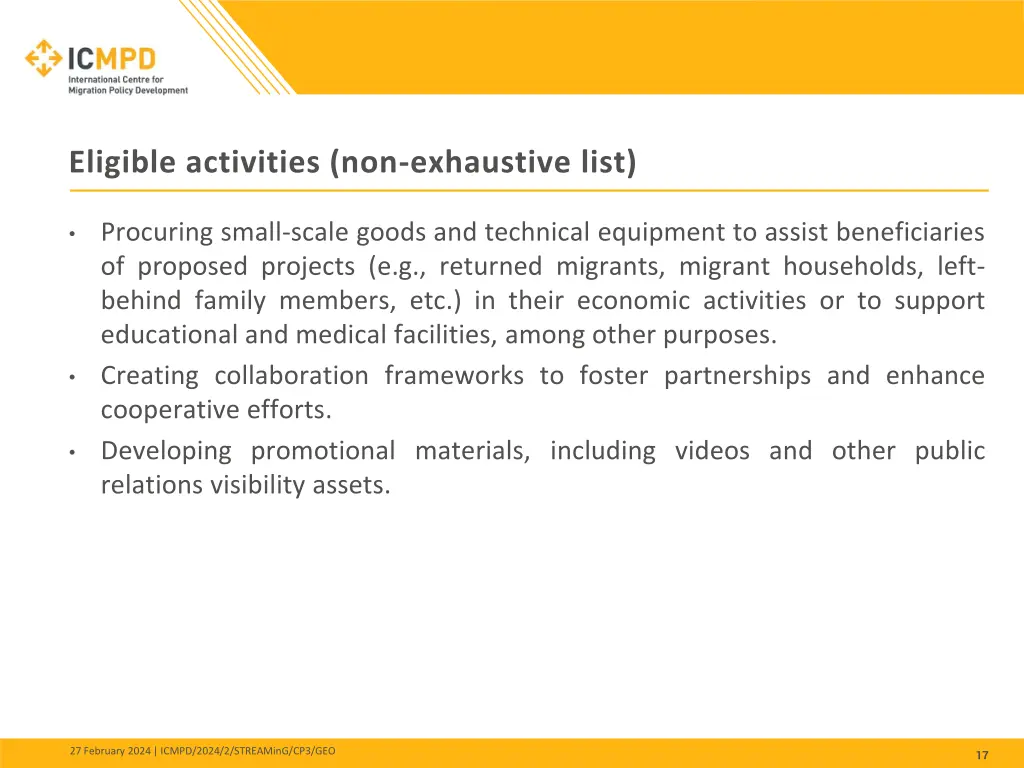 eligible activities non exhaustive list 1