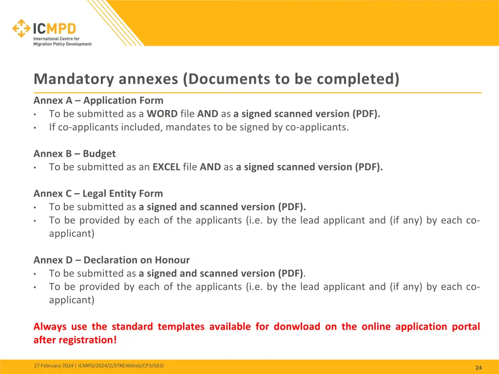 mandatory annexes documents to be completed