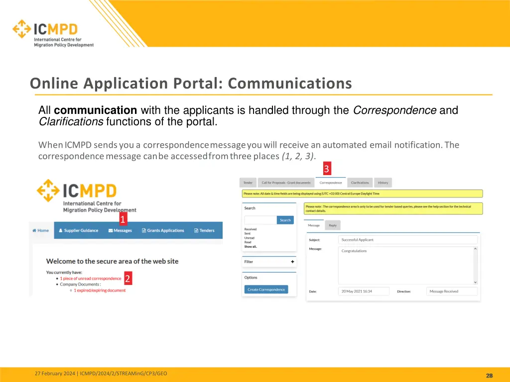 online application portal communications