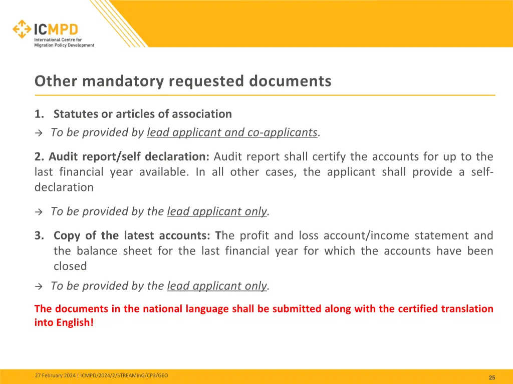 other mandatory requested documents
