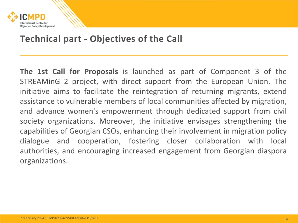technical part objectives of the call