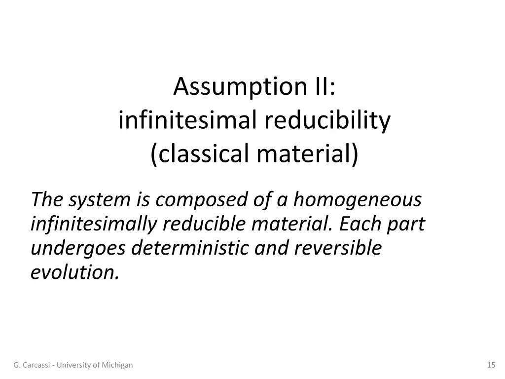 assumption ii infinitesimal reducibility
