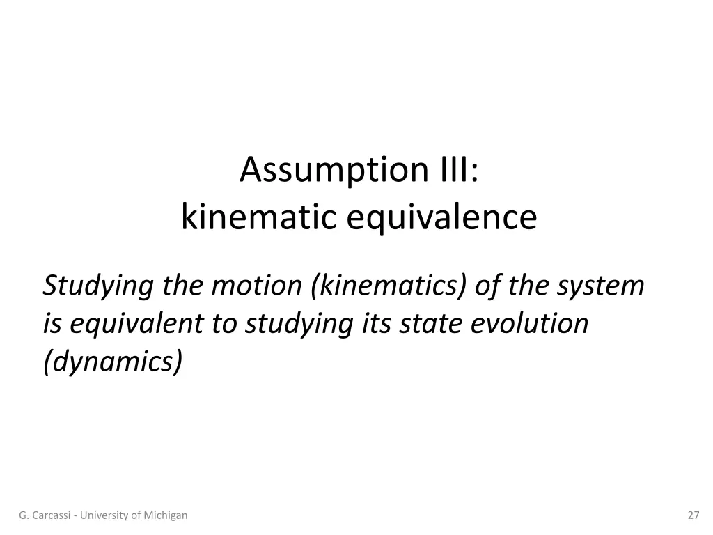 assumption iii kinematic equivalence