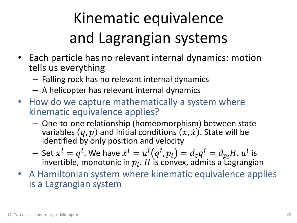 kinematic equivalence and lagrangian systems each