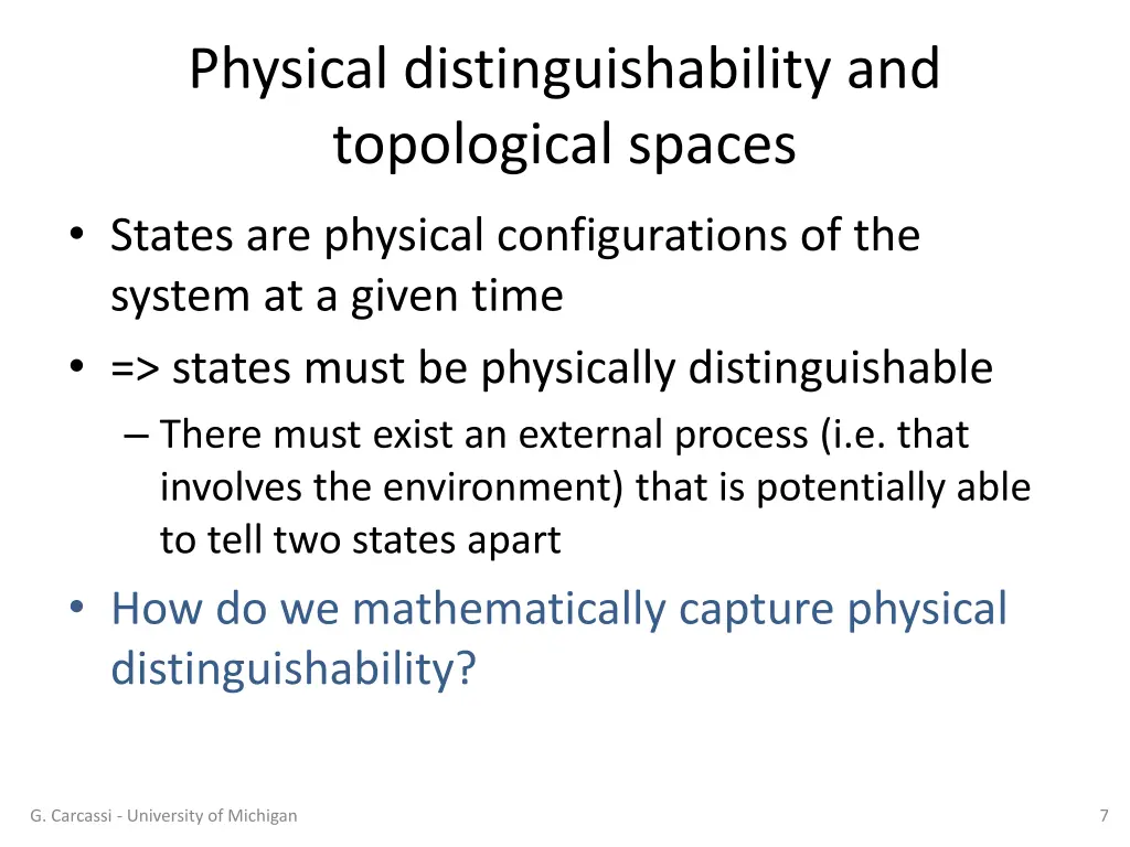 physical distinguishability and topological spaces