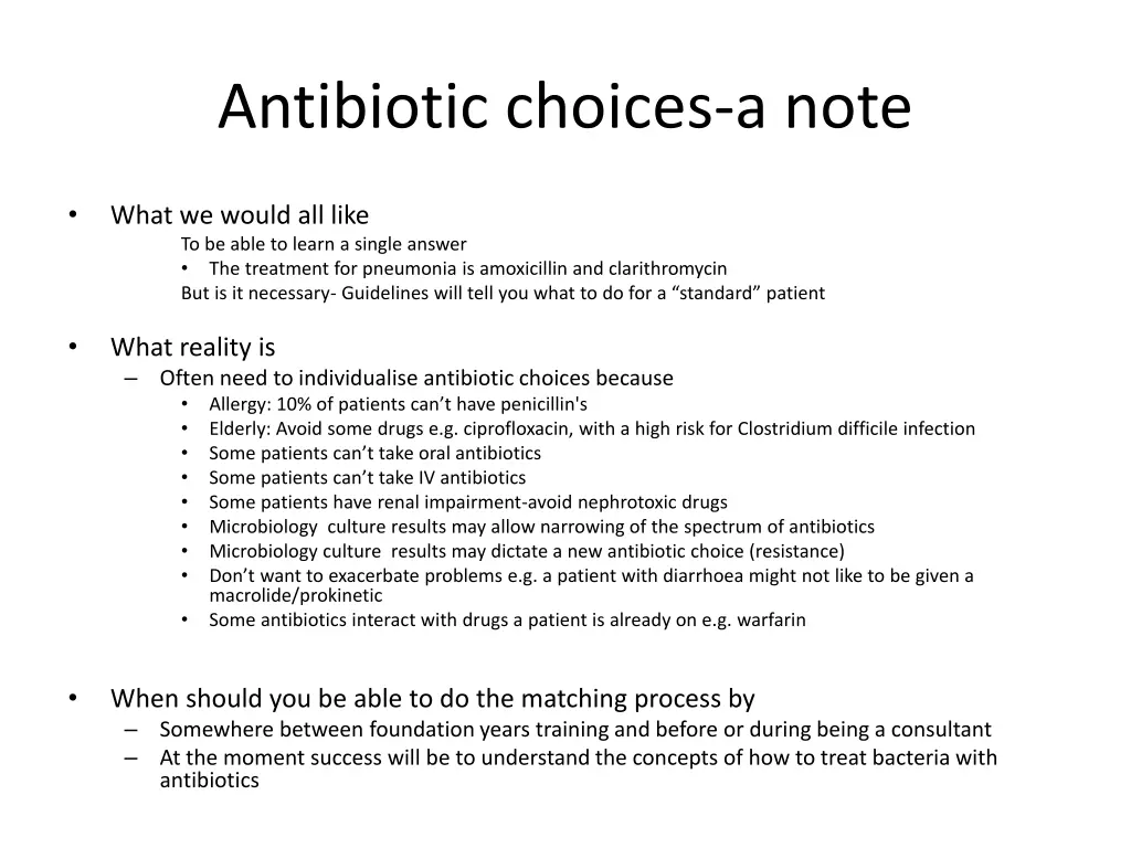 antibiotic choices a note