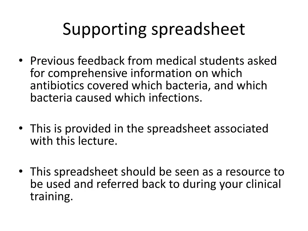 supporting spreadsheet