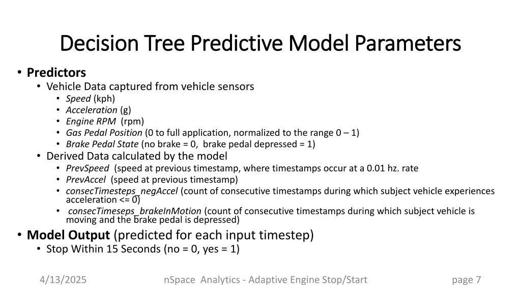 decision tree predictive model parameters