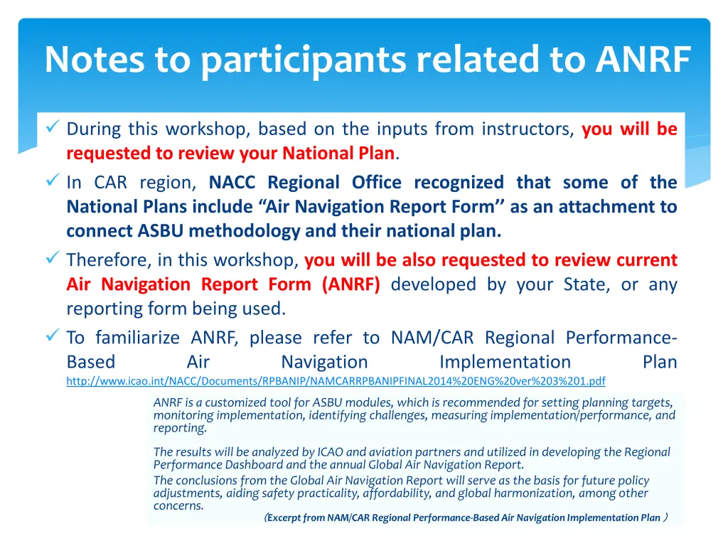 notes to participants related to anrf
