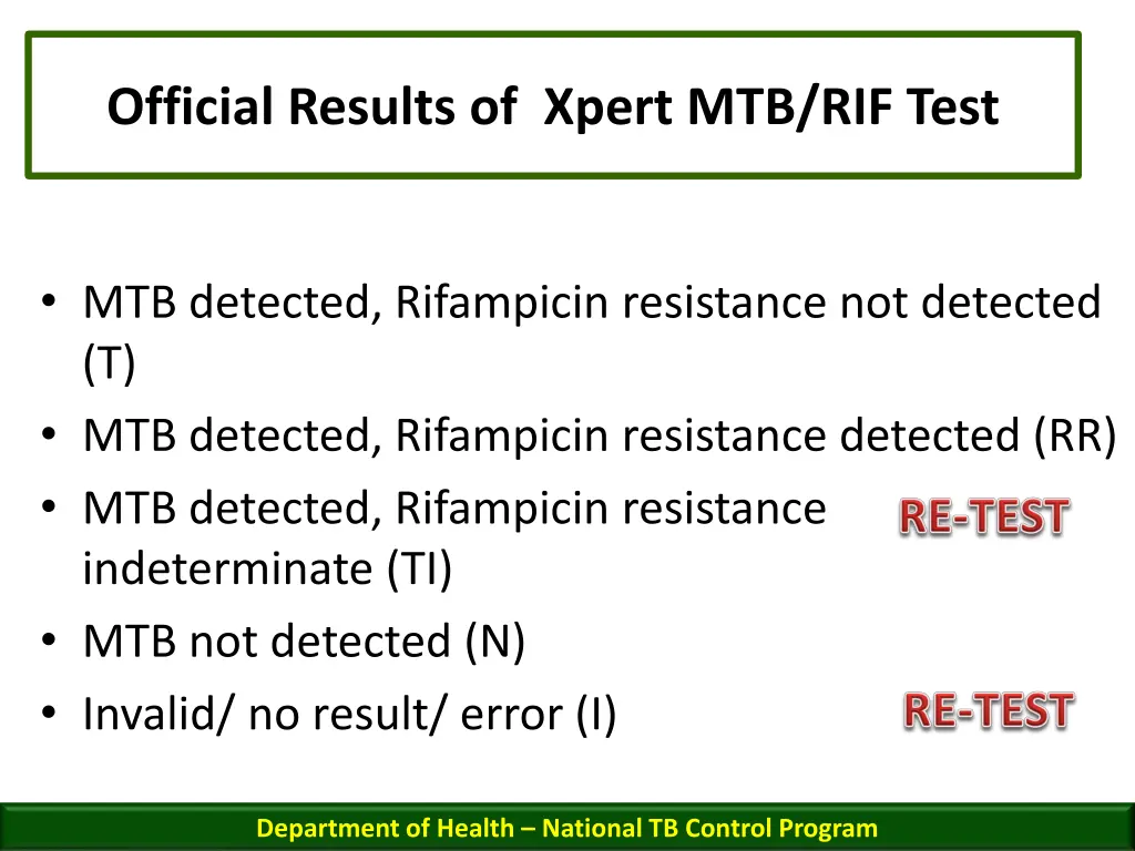 official results of xpert mtb rif test