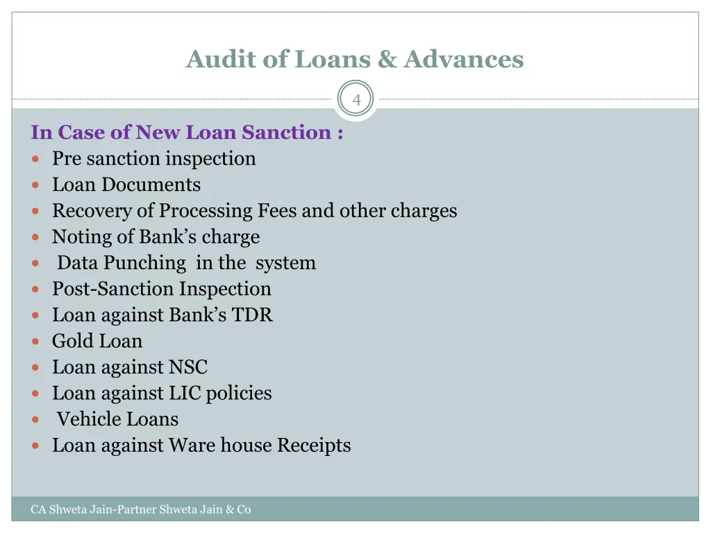 audit of loans advances