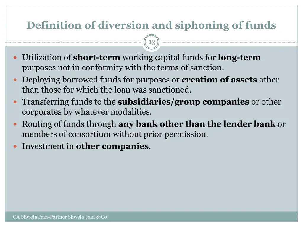definition of diversion and siphoning of funds