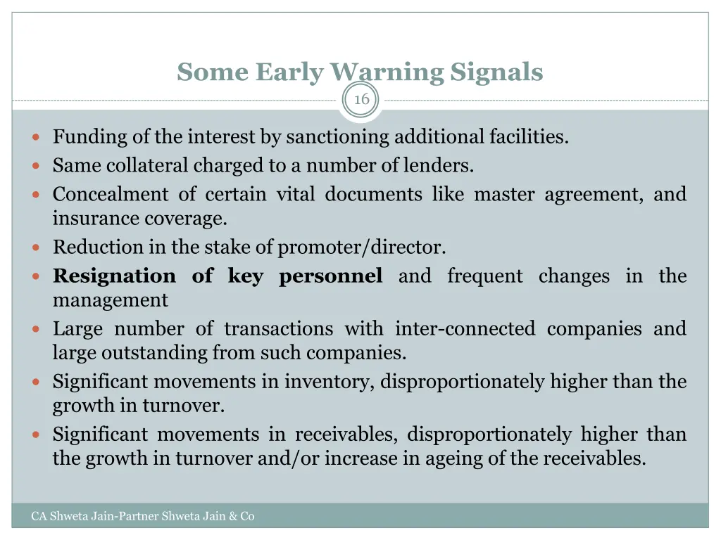 some early warning signals 16