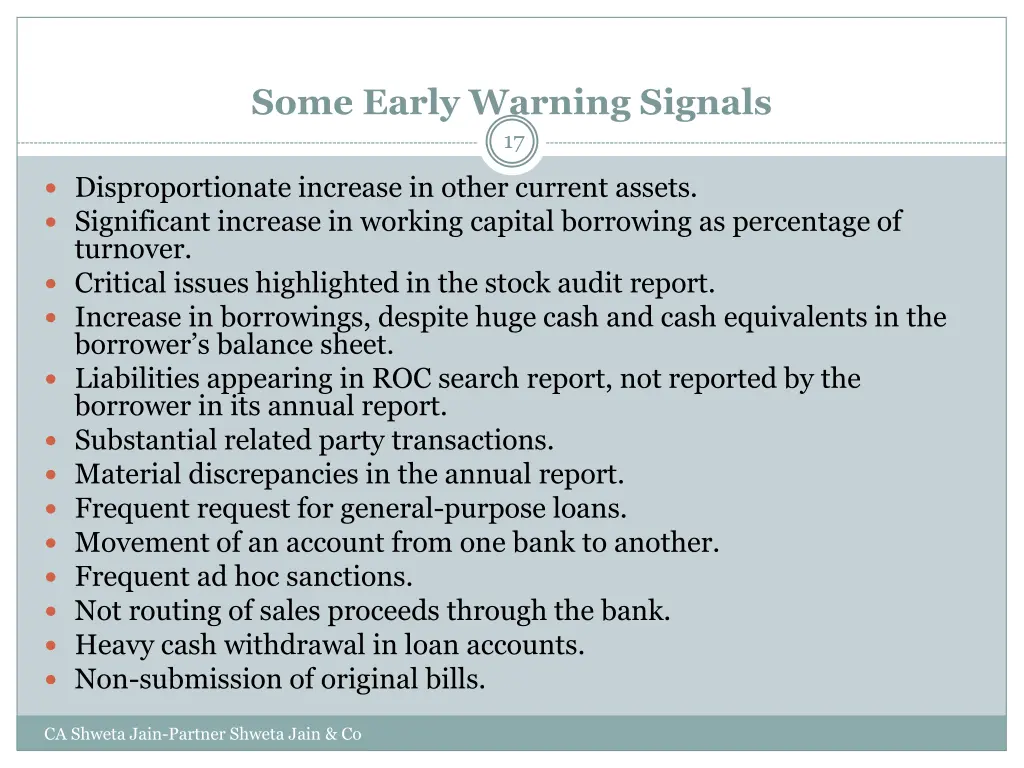 some early warning signals 17