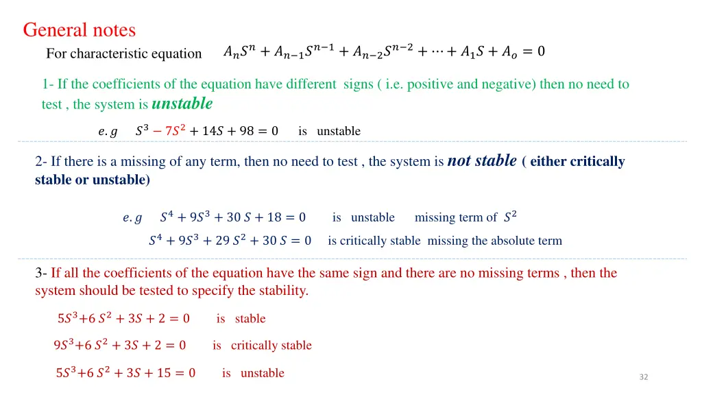 general notes for characteristic equation