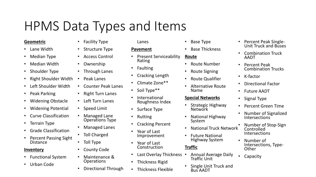hpms data types and items