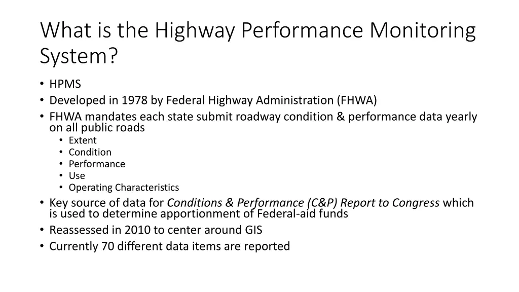 what is the highway performance monitoring system