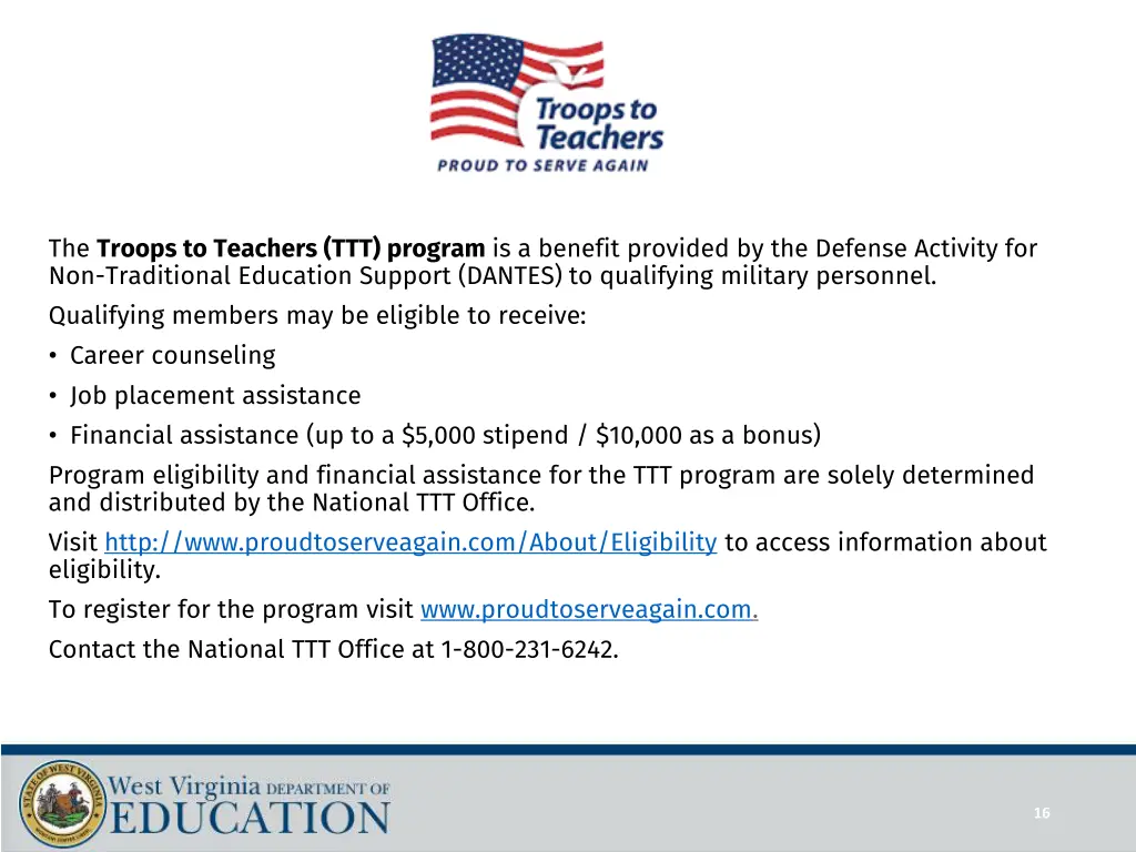 the troops to teachers ttt program is a benefit