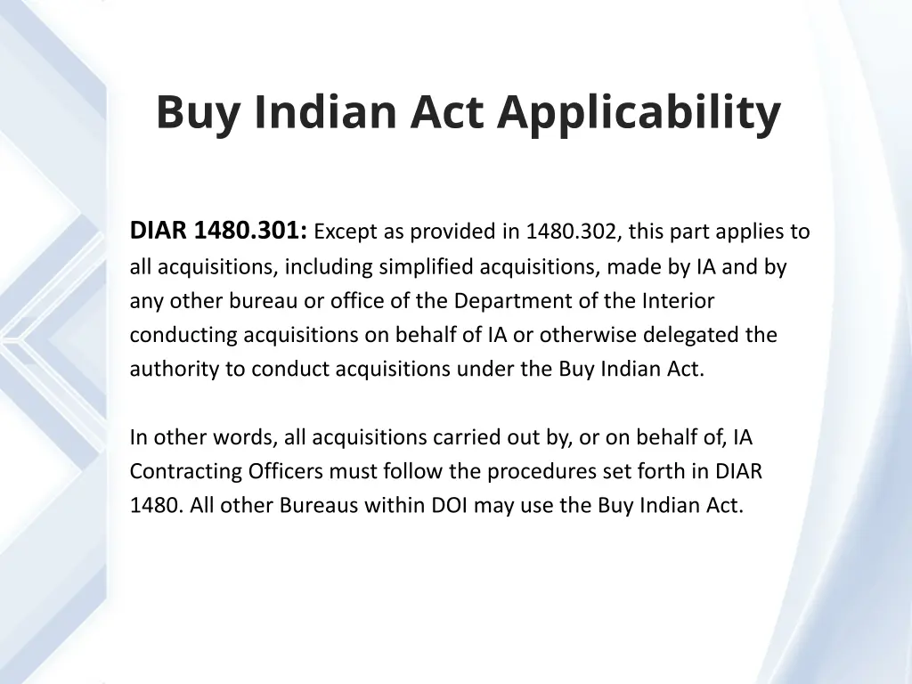 buy indian act applicability