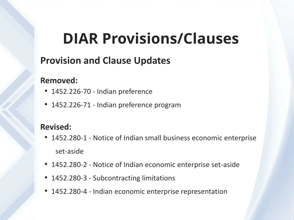diar provisions clauses