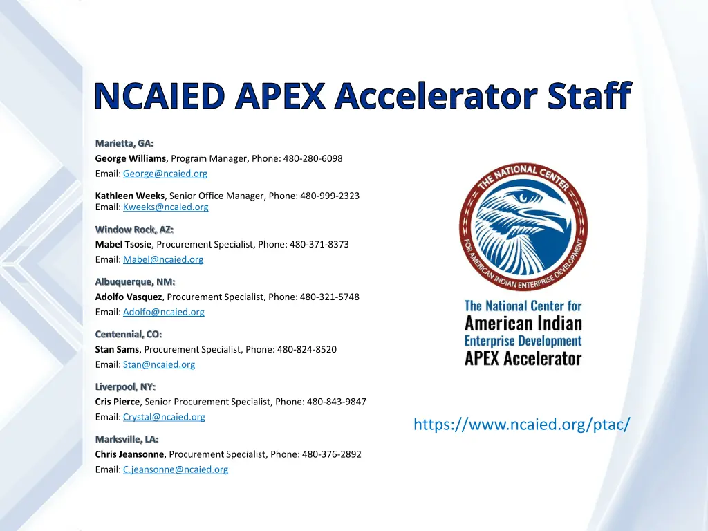 ncaied apex accelerator staff