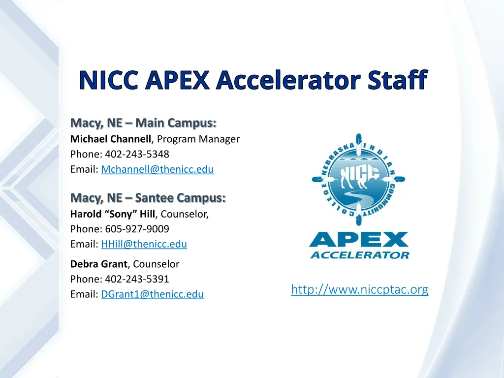 nicc apex accelerator staff