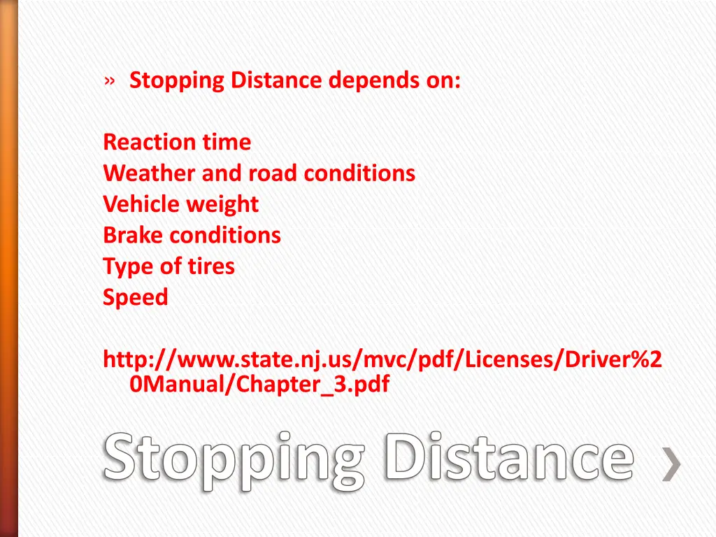 stopping distance depends on