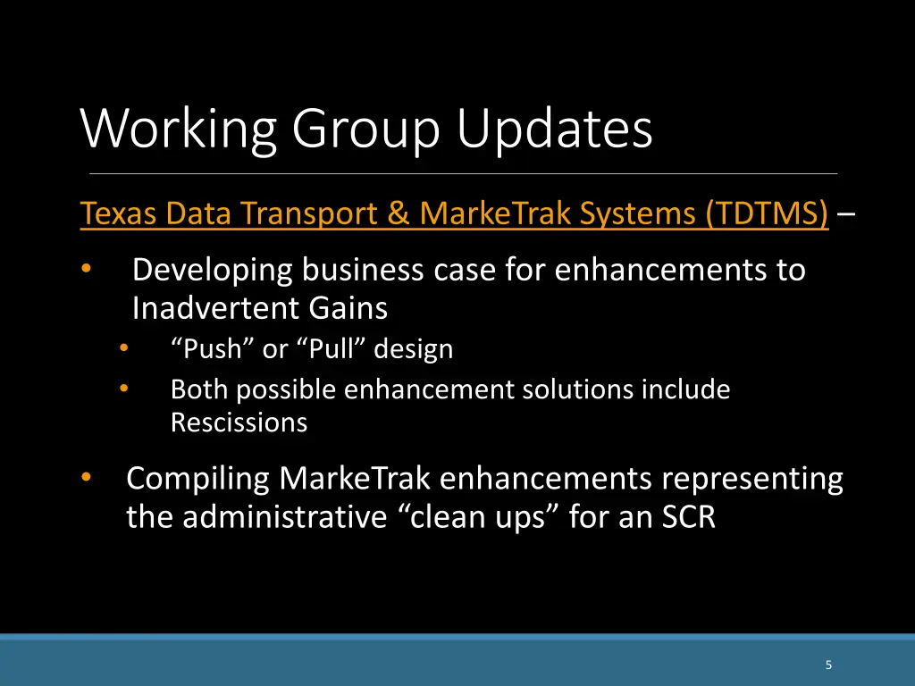 working group updates 1