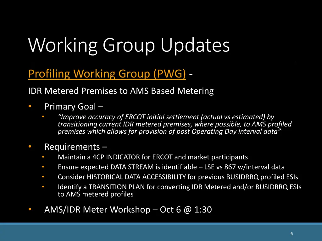 working group updates 2