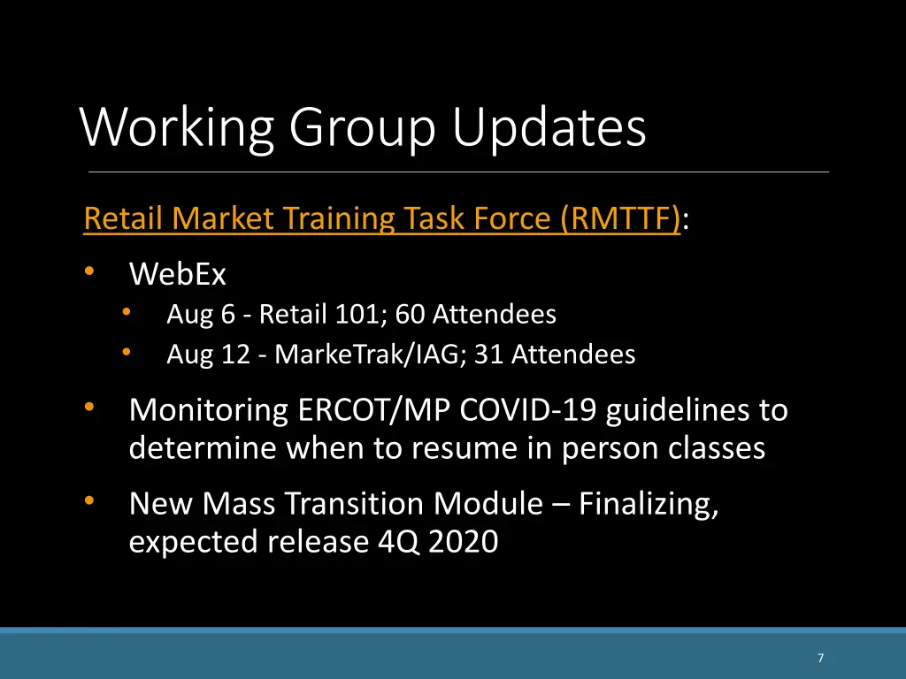 working group updates 3