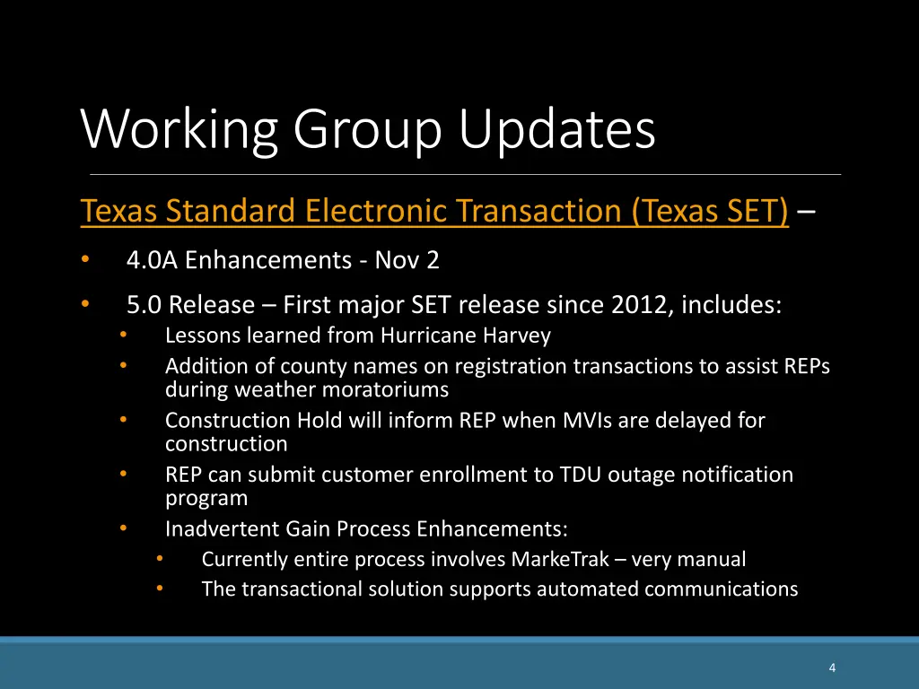 working group updates